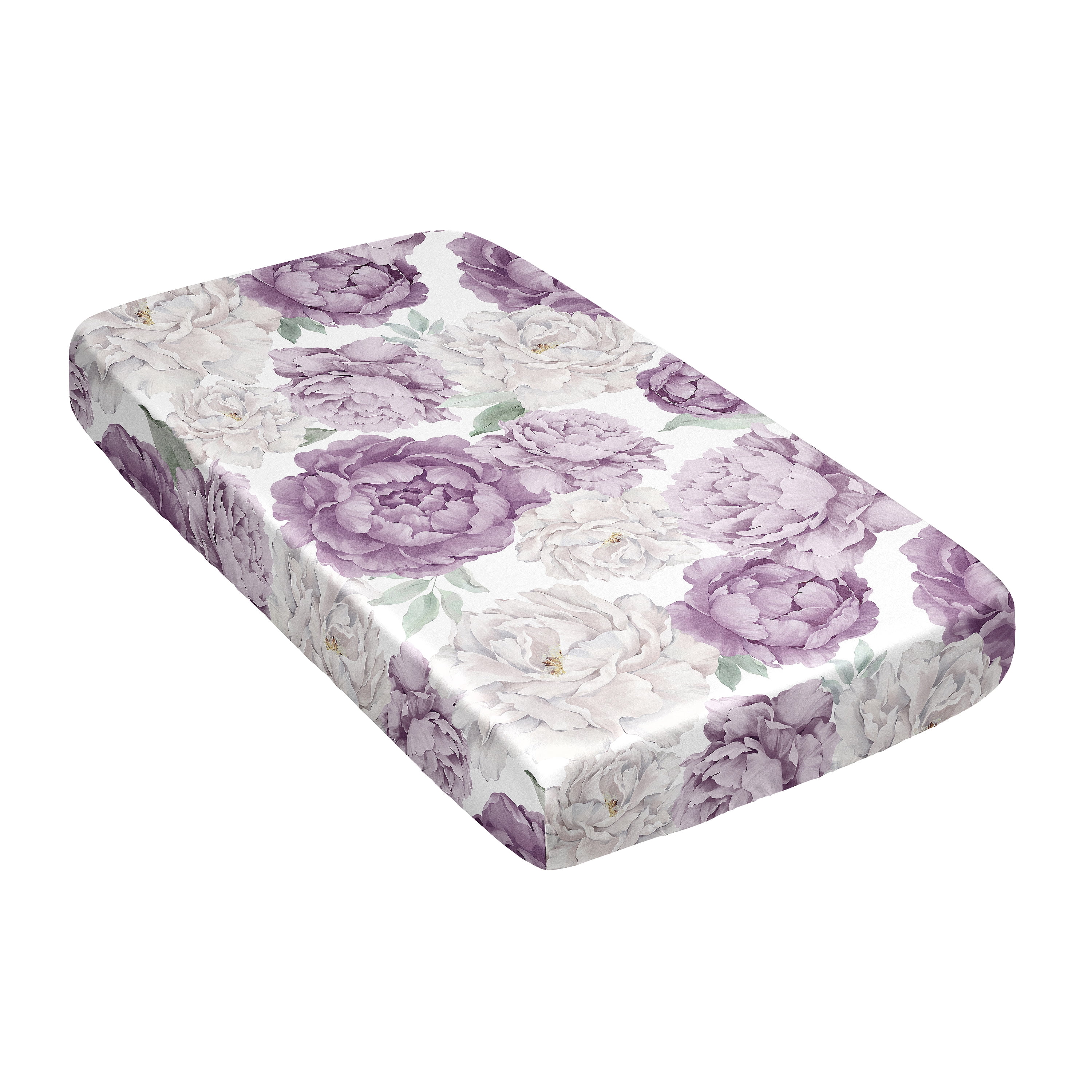 Sweet Jojo Designs Peony Floral Garden Purple Ivory and Green Satin Fitted Crib Sheet
