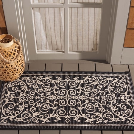 Safavieh Courtyard Nanda Botanical Indoor/Outdoor Area Rug Black/Sand 2 7 x 5