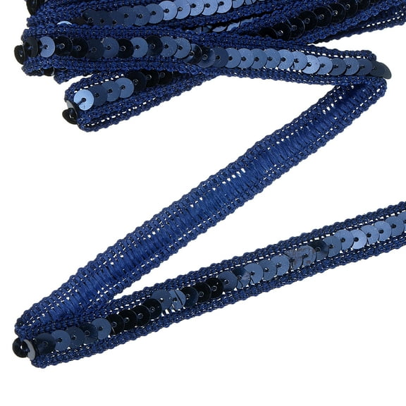 11 Yard Sequins Trim Ribbon 0.5 Inch Sequin Gimp Braid Trim Spangle Flat Sequins for Crafts Sewing Clothes Home Party Decoration, Navy Blue