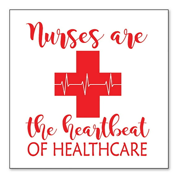 DistinctInk Custom Bumper Sticker - 6" x 6" Decorative Decal - White Background - Nurses Are The Heartbeat of Healthcare