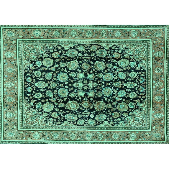 Ahgly Company Indoor Rectangle Persian Turquoise Blue Traditional Area Rugs, 7' x 10'