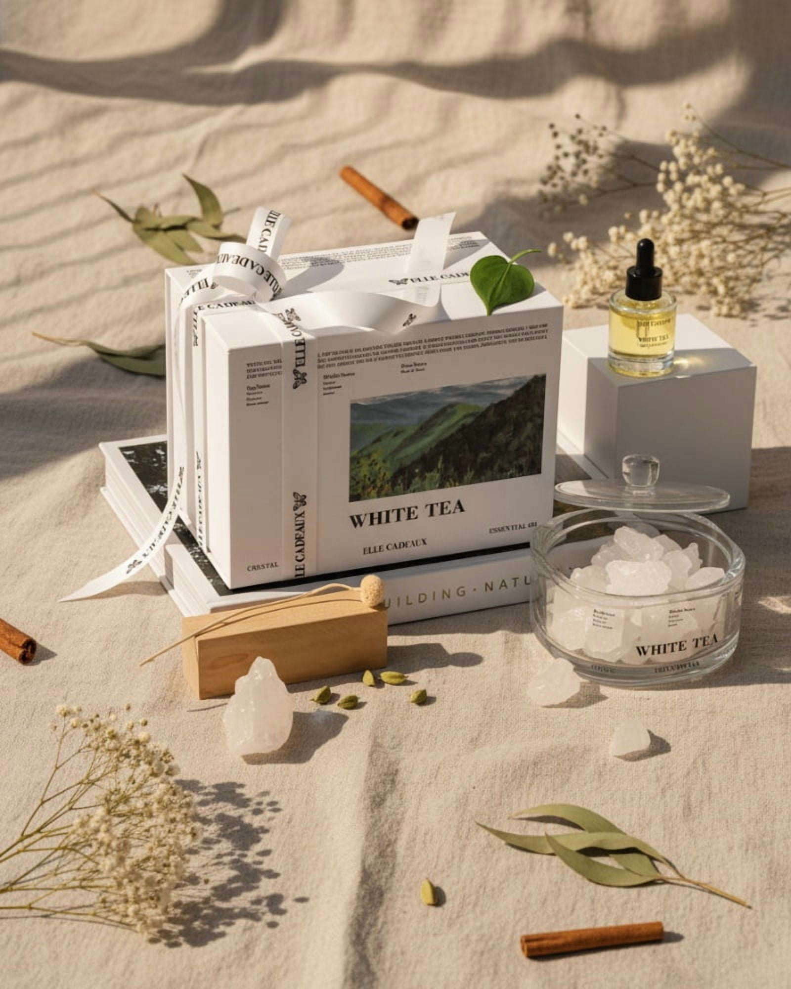 Elle Cadeaux Essential Oil Diffuser Gift Set White Tea Floral Scent with Crystals, Aromatherapy Home Fragrance, 1.06oz