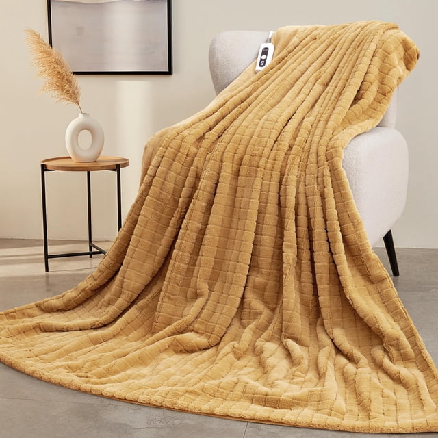 CURECURE Heated Blanket Full Size 72"x84", Soft Warm Faux Rabbit Fur Electric Blanket with 6 Heating Levels, 10 Hours Auto-Shutdown, Fast Heating, Ho