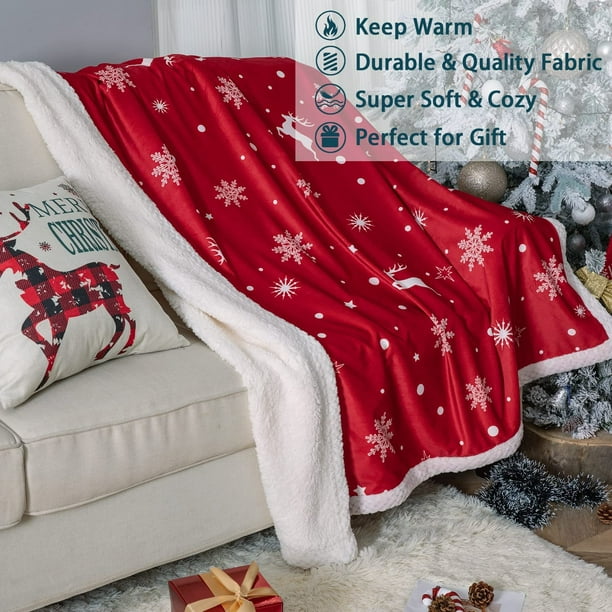 FFIY Christmas Throw Blanket, Super Soft Sherpa Throw Blanket, Cozy Warm  Fleece Throw Blanket Gift for Home Decoration, Bedding, Couch - 60X80 Red  Snowflake, Reindeer 