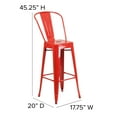 thumbnail image 4 of Emma + Oliver 4 Pack 30" High Red Metal Indoor-Outdoor Barstool with Back - Kitchen Furniture, 4 of 12