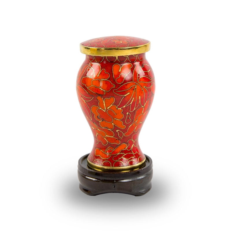 Beautiful Brass Keepsake Mini Sharing Ashes Token Urn ~ Red with Bronze 