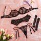 thumbnail image 3 of Ellolace-ropa interior erótica de encaje para mujer, conjunto exótico de sujetador transparente, Tanga Sexy, lencería Sensual de lujo, 4 piezas, 3 of 5