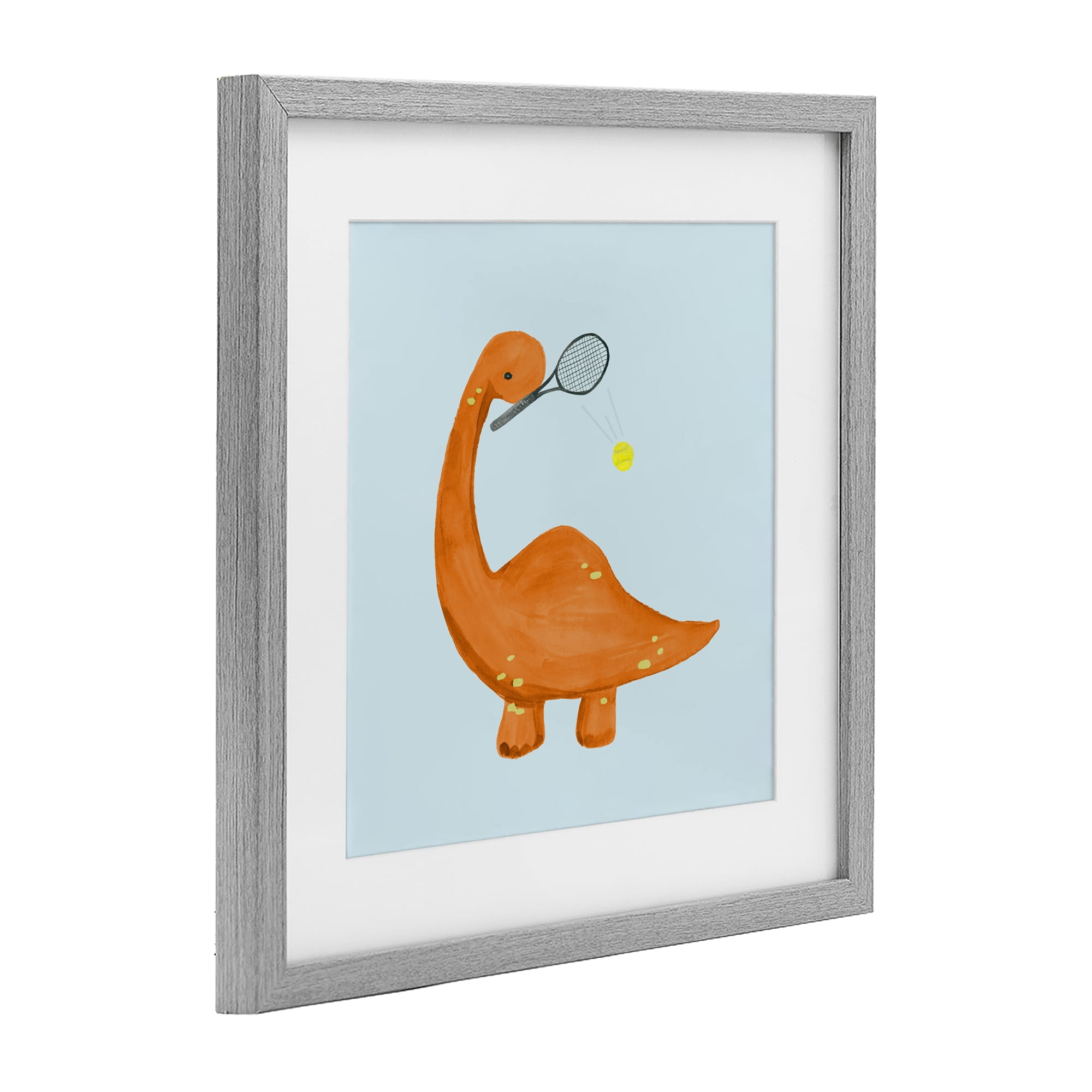 Stupell Industries Baby Dino Playing Tennis Gray Framed Print Under Glass, design by Lucille Price
