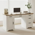 thumbnail image 6 of 58 Inch Wide Wooden Executive Desk - 5 Drawers and 1 Cabinet, Farmhouse Home Office Desk, for Work, Study, Writing, 6 of 7