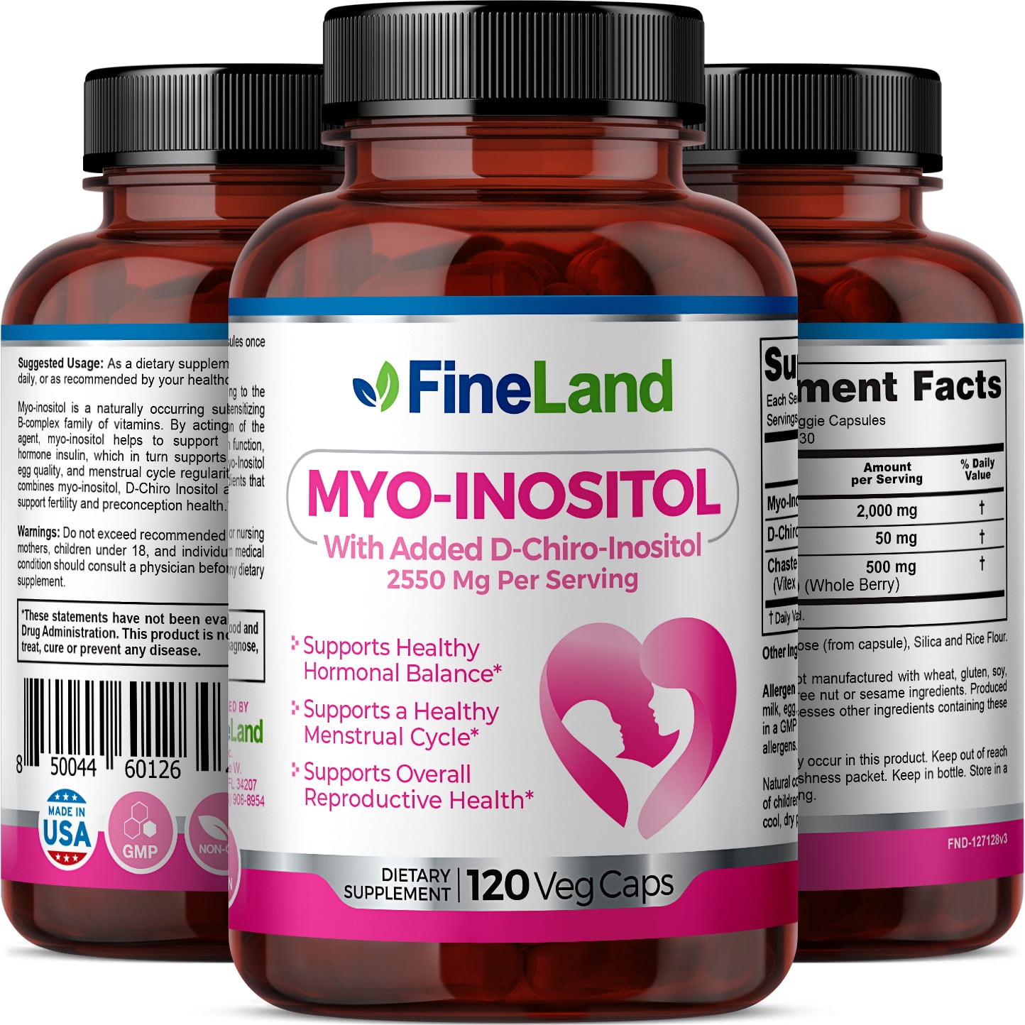 Fineland Vitamins Myo-Inositol Hormonal Balance Support 120 Count