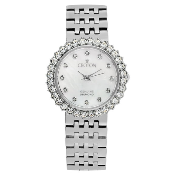 Croton Ladies Silvertone Round Mother of Pearl Dial Watch with Diamond Markers