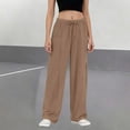 thumbnail image 2 of DHFJKG Winter Casual Wide Leg Sweatpants For Women Pleated Solid Color Loose Fit Elastic Waist Floor-Length Pants With Pockets Soft Trousers, 2 of 5