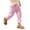 Pink, variant on Kids Linen Cropped Pants Elastic Waist Breathable Thin Ankle Trousers, Summer Casual Bottoms Black 170