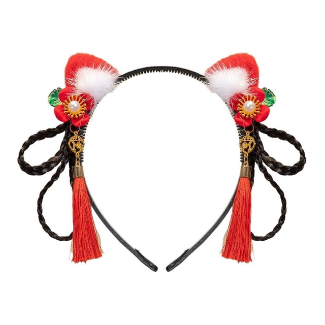 Bandeau Style Chinois Hanfu Couvre-Chef Rouge pour Nouvel An Style Antique Coiffe Fleur Mignonne