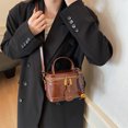 thumbnail image 6 of husxh Retro Leather Bucket Bag for Women Zipper Closure Shoulder Purses (Brown), 6 of 9