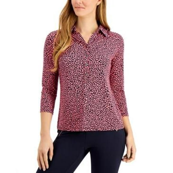 MSRP $50 Charter Club Petite Heart-Print Shirt Blue Size Petite (PP)