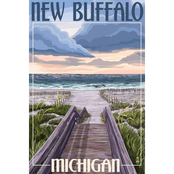 Art.com New Buffalo, Michigan - Beach Scene Art Print by Lantern Press, 12" x 18"