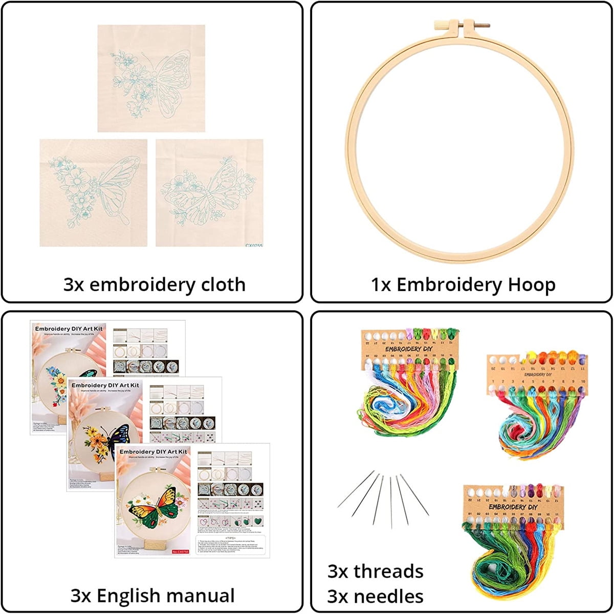 Casewin Beginners Embroidery Stitch Practice kit, 4 Sets Embroidery Kit to Learn Different Stitches for Craft Lover Hand Stitch with Embroidery Fabric with Embroidery Skill Techniques