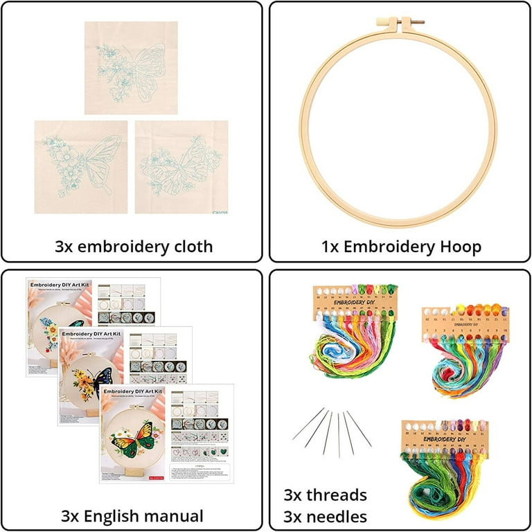 3 Sets Embroidery Kit for Beginners Adults for Craft Lover with Various  Different Stitches, Embroidery Skill Practice Kit Include Embroidery  Fabric
