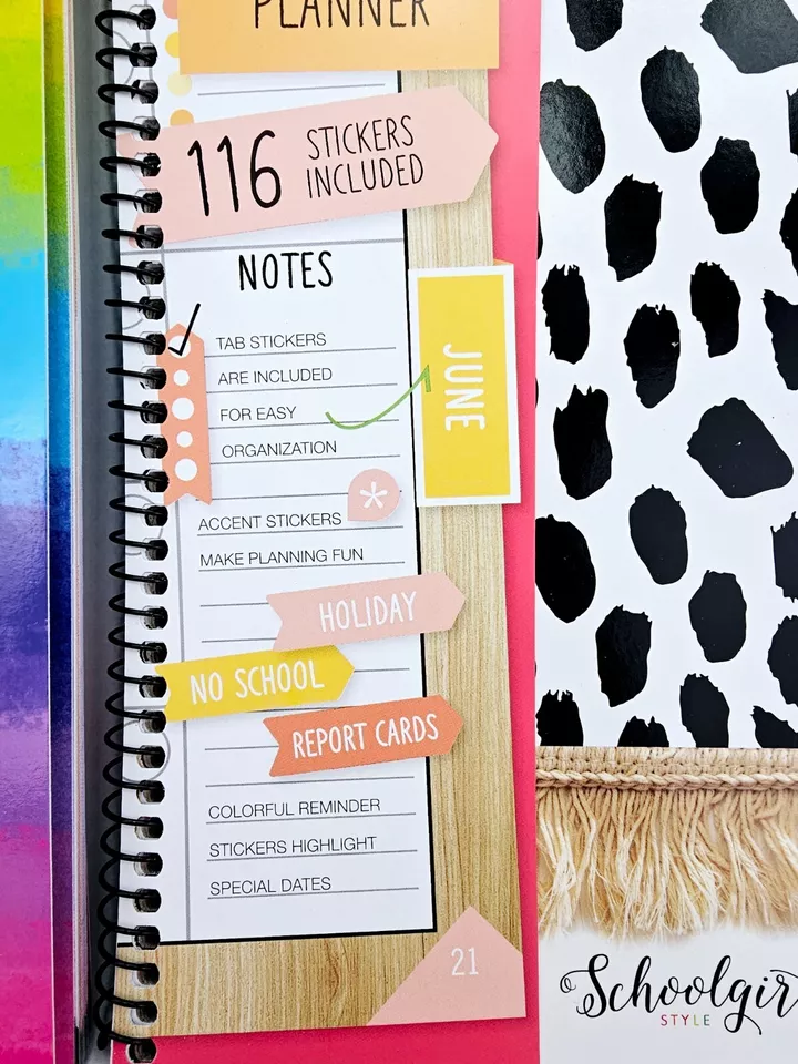 Schoolgirl Style 12 Month Teacher Planner Stickers Rainbow Animal Print Lot Of 2
