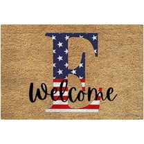 JeashCHAT Monogram Letter E Doormat American Stars and Stripes 4th of July Patriotic Welcome Door Mat Family Last Name Initial Floor Mat Independence Day Decoration for Indoor Outdoor, 16"x24"