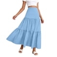 thumbnail image 3 of Dianli A Line Midi Skirt Elastic Waist Ruffled Ankle Length Wave Wrinkle Pleated Design Loose Fit Breathable Pull On Casual Everyday Travel Work To Weekend Maxi Skirt, 3 of 7