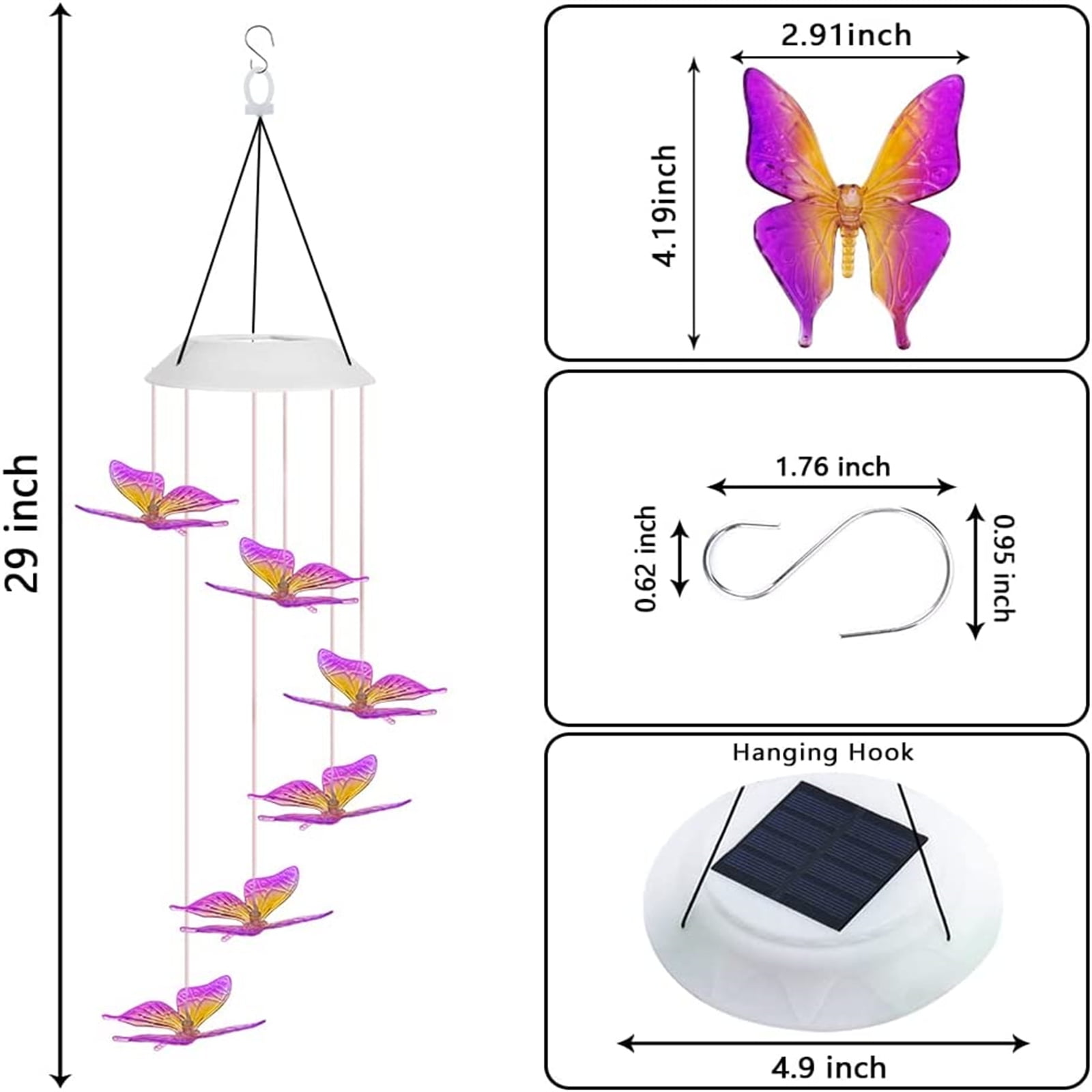 Qoosea Wind Chimes for Outside Butterflies Solar Wind Chime Yard Decorations Outdoords Powered LED Waterproof Color Changing Hanging Lamp Butterfly Windchimes Moon Gifts for Women