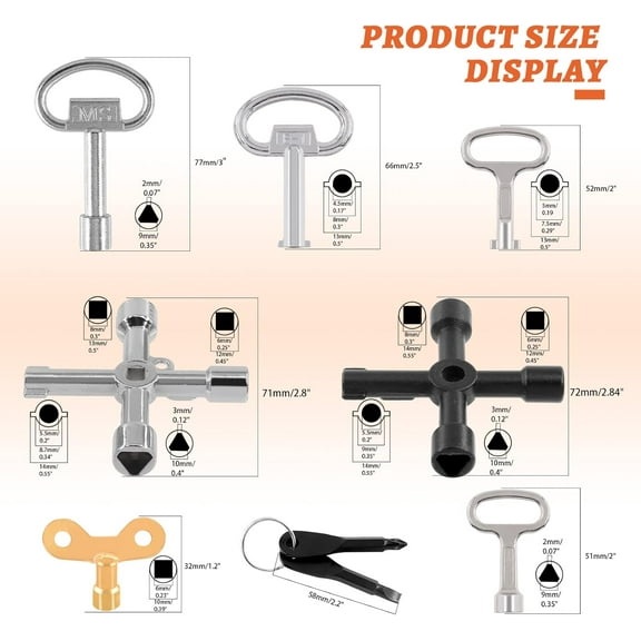 DASAW-13Pcs Multi-functional Utility Kit - Includes 4-Way Spanner, Square Keys, Water Tap & Faucet Keys for Radiators, Gas & Electric Meter Boxes