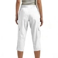 thumbnail image 4 of MLQIDK White Cargo Capri Pants for Women Lounge Pants Knee Length Elastic Waist Light Weight Pants Dressy Casual Pedal Pushers with Pockets White L, 4 of 4