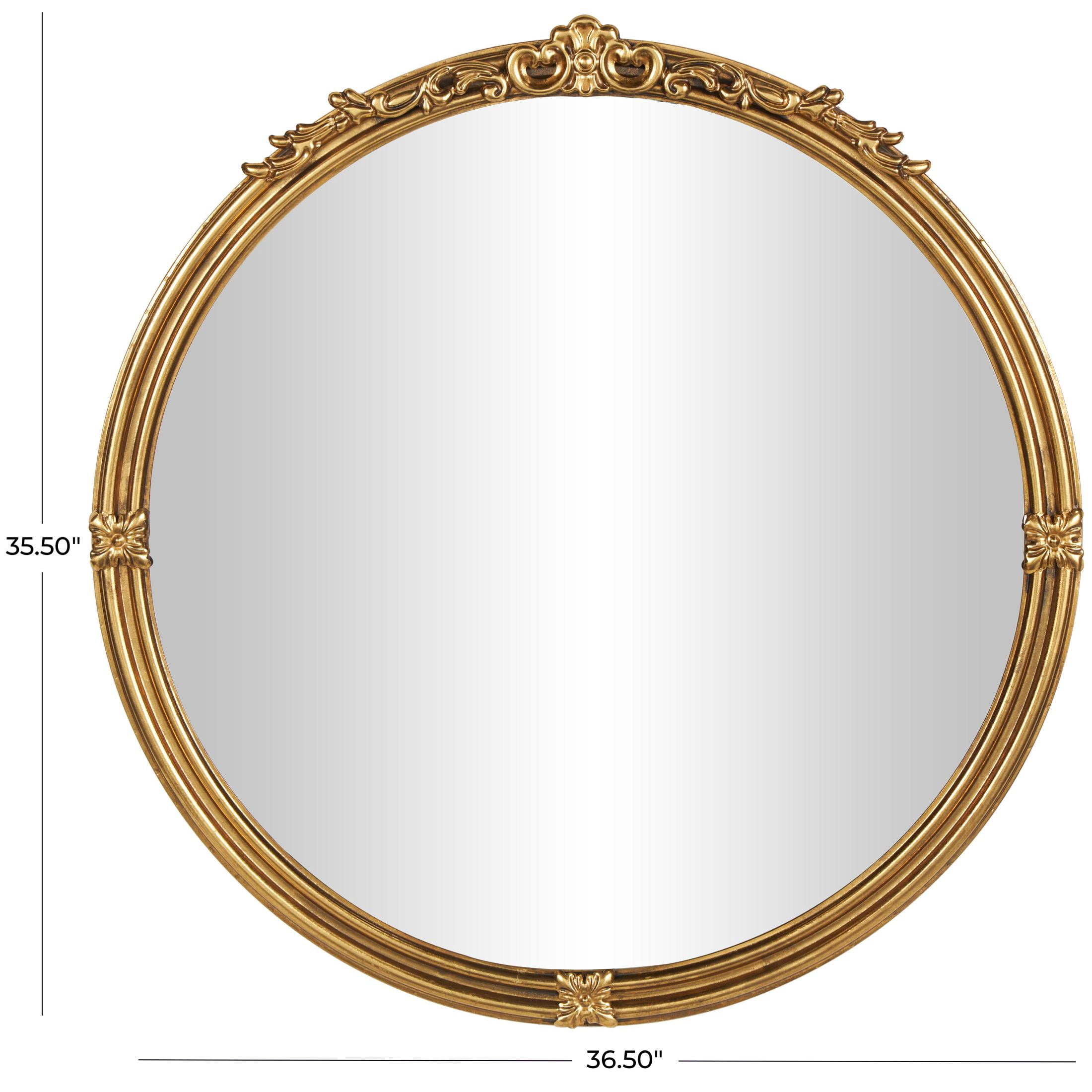 DecMode 37" x 36" Gold Layered Frame Scroll Wall Mirror with Floral Accents