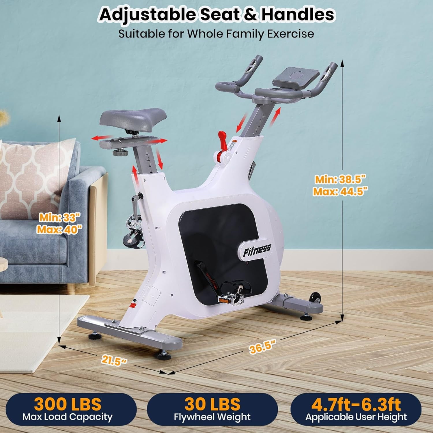 Exercise Bike, Stationary Bikes for Home with 32-Level Quiet Magnetic Resistance, Magnetic Stationary Bike with LED Display for 7 Types of Data, Including Pulse, Calories, and Distance Etc