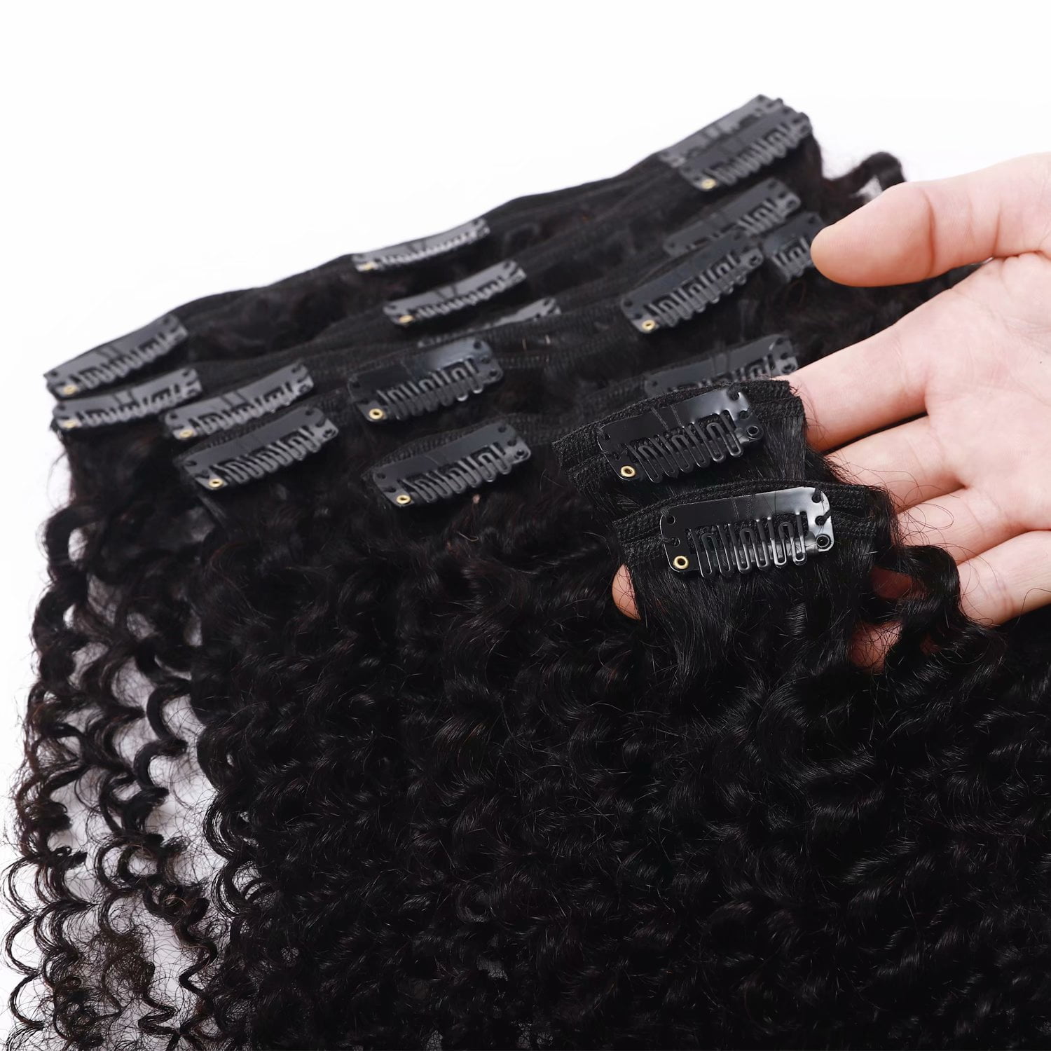 Benehair Clip In Human Hair Extensions Afro Kinky Curly Thick Full Head Double Weft Black African 100% Brazilian Remy Wavy Hair 8 Pieces