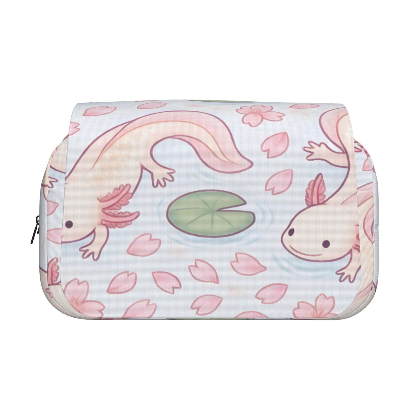 Large-Capacity Flip-Top Double-Layer Pencil Case, Multi-Functional Pocket Pen Case, Durable Stationery Organizer Sakura Pond Axolotls - Japanese Pastel
