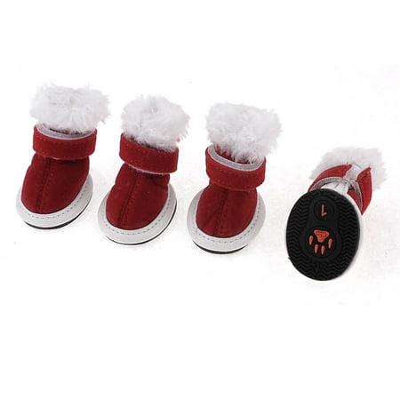 Unique Bargains 2 Pairs Walking White Red Detachable Closure Xmas Boots Shoes XXS for Pet (Best Dog Walking Shoes)
