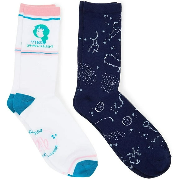 2-Pair Virgo Zodiac Sign Crew Socks Casual Socks Unisex Womens & Mens, One Size