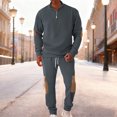 thumbnail image 2 of Men Half Zip Pullover Sweatshirt and Jogger Pants Set with Patchwork Design Casual Long Sleeve Tracksuit Outfit, 2 of 7
