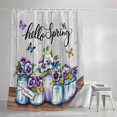 thumbnail image 4 of Hello Spring Extra Long Shower Curtain Set, Waterproof Shower Curtains for Bathroom, Pastoral Purple Bottle Floral Gray Wooden Washable Fabric Bath Curtain for Bathtub with Hooks 72x96 Inches, 4 of 9