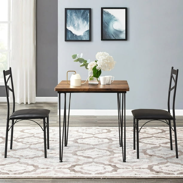 Vecelo 3 Piece Dining Table Sets With 2 Chairs For Home Kitchen Small Space Rustic Brown Com Vecelo 3 Piece Dining Table Sets With 2, Small Space Dining Table Set For 2