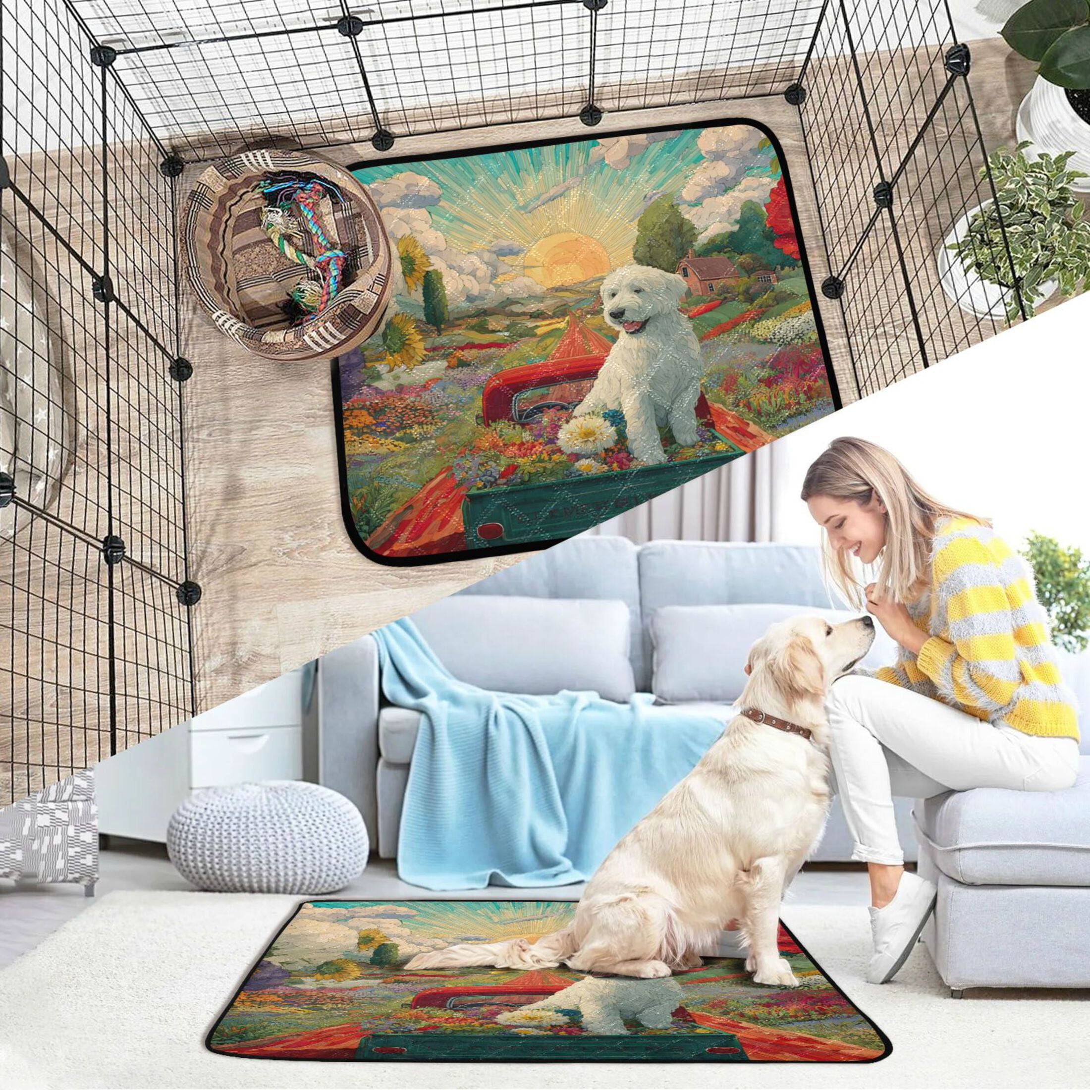 Qxltty English Sheepdog Cat litter Pads Pet Set of 2 Diaper Mats Center Anti-leakage Layer Absorbent Soft and Comfortable