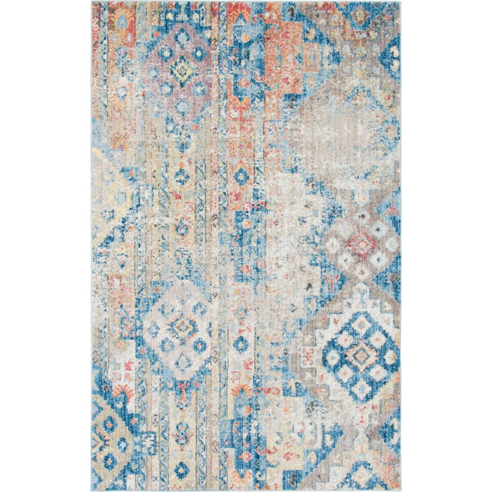 Unique Loom Madrid Distressed Contemporary Area Rug, Blue/Red/Gray, 5