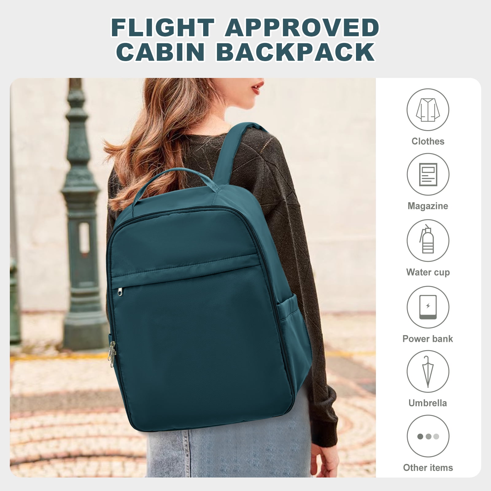 United Airline Approved Personal Item Travel Bag for Women, Underseat Luggage Carry On Backpack for Men, Cabin Size Waterproof Laptop Backpack, Mochila De Viaje, Rucksack Casual Daypack, Peacock Blue
