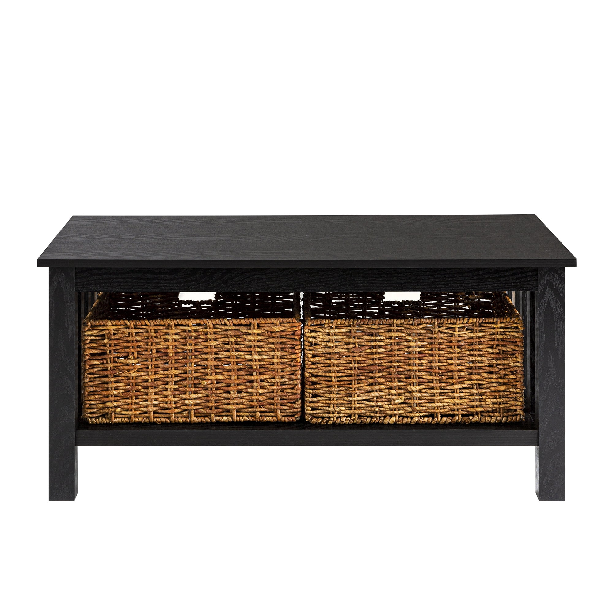 Woven Paths Traditional Storage Coffee Table with Bins, Black