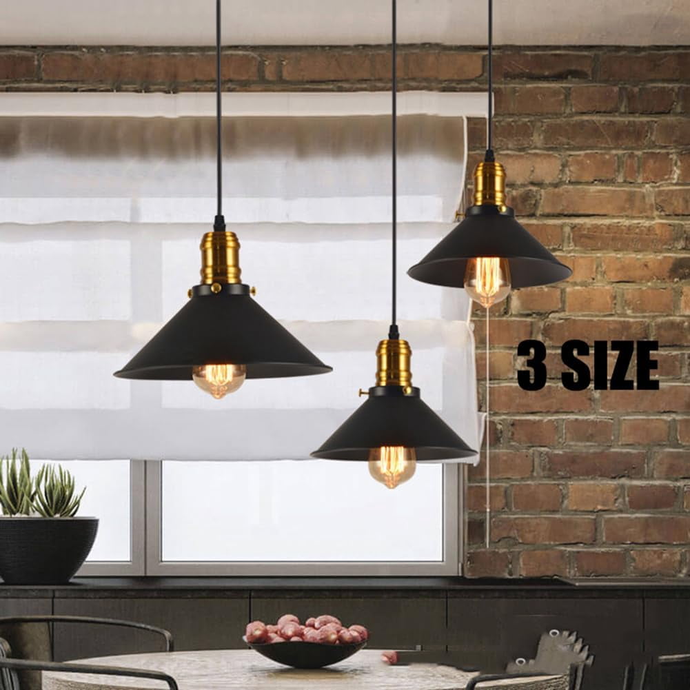 Vintage Black Gold Metal Pendant Light Fixture for Kitchen Sink, Retro Industrial Style Iron Pendant Lighting, Rustic Farmhouse American Pendant Lamp for Over Table Kitchen Island Shop