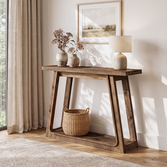 Finmind Solid Wood Entryway Console Table with Storage, Farmhouse Narrow Hallway Furniture for Living Room, Foyer, Rustic Brown