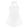 thumbnail image 3 of YONGHS Kids Girls Lyrical Chiffon Ballet Dance Dress Mock Neck Gymnastic Leotard 6-16 Ivory 8, 3 of 7