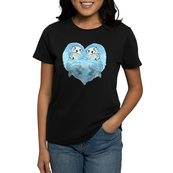 CafePress - Sea Otters Holding Hands Women's Dark T Shirt - Women's Traditional Fit Dark T-Shirt