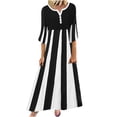 thumbnail image 2 of Wycnly Womens Dresses Casual Button High Waist Loose Swing Tunic Long Dresses Fashion Striped Print V-Neck 3/4 Sleeve Maxi Summer Dress Black l, 2 of 6
