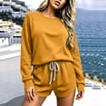 thumbnail image 2 of Ashirexll 2 Piece Sets for Women Solid Color Round Neck Long Sleeve Sweatshirt Top with Elastic Waist Jogger Pants Sporty Set, 2 of 6