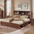 thumbnail image 3 of ACCOHOHO Farmhouse King Size Bed with 4 Drawers, Platform Storage Bed Frame with 52" Wooden Bookcase Headboard and LED Light，Brown, 3 of 6
