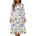 thumbnail image 3 of TaTaai Ladies Solid Color Casual Long Sleeve Dress Crew Neck Loose Silhouette Mid Calf Length Soft Polyester Dress for Daily Home Loungewear Spring Summer Gift, 3 of 7
